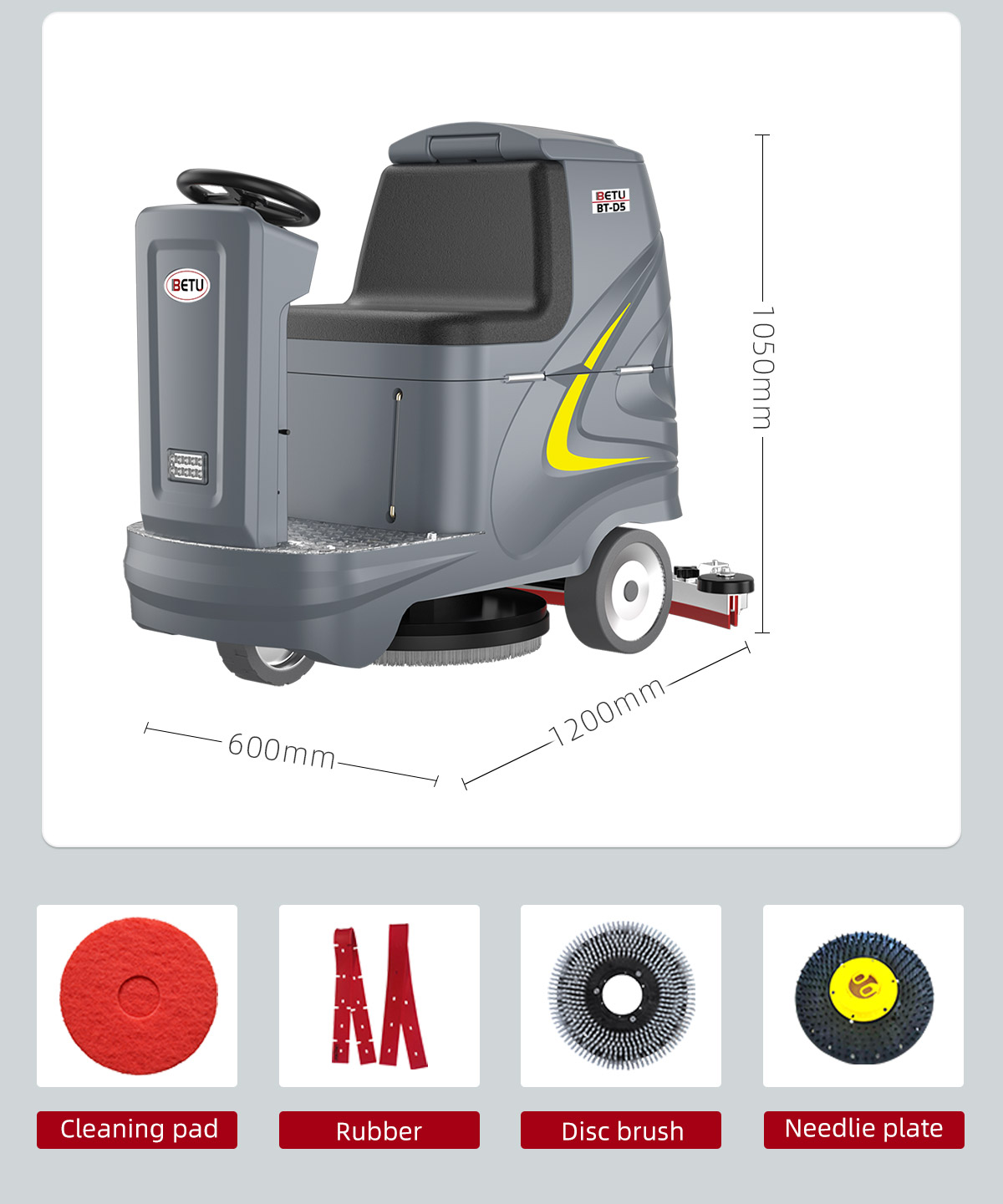 BETU BT-D5 Ride On Floor Scrubber 