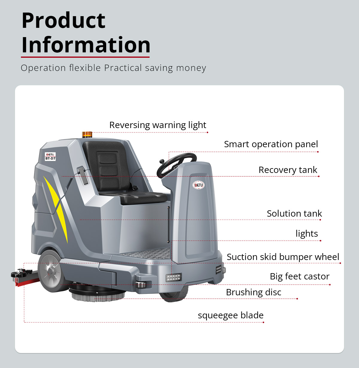 BETU BT-D7 Good Quality Commercial Electric Ride On Floor Scrubber